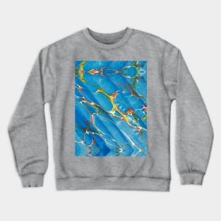 MARBLED PAPER,ABSTRACT RED YELLOW GREEN SHADES IN BLUE Crewneck Sweatshirt